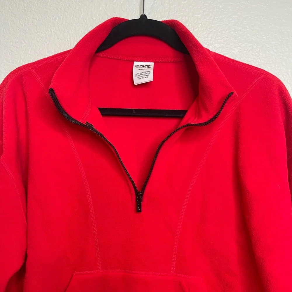 Victorias Secret PINK Red Cropped Fleece Half Zip Pullover Sweater Size Medium - Picture 3 of 9